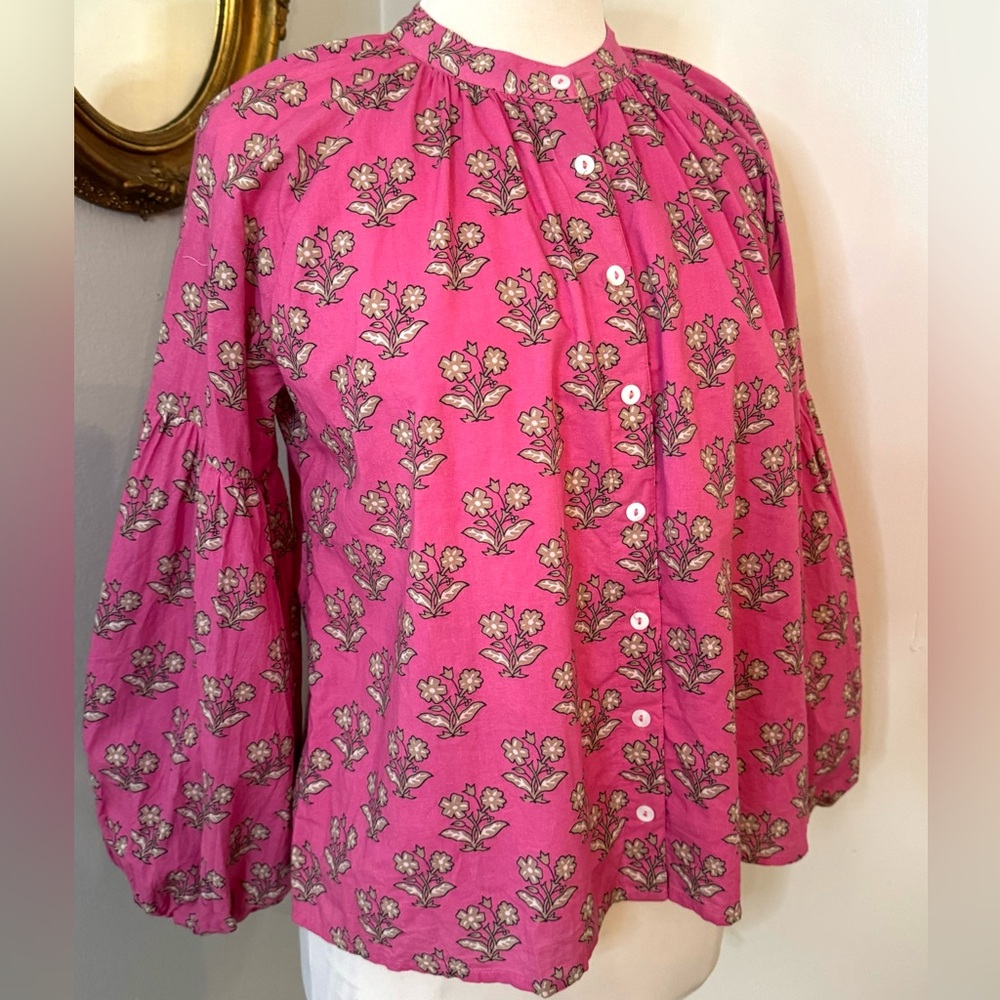 Olivia James The Label Emory Top Blouse botanical plum Floral XS Pink cottage - Picture 6 of 14